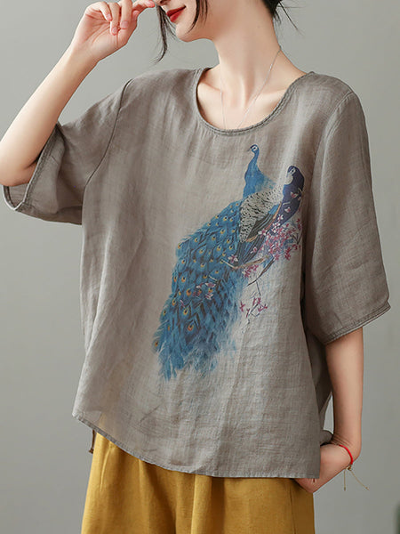 女性の夏のピーコックルーズラミープルオーバーTシャツ