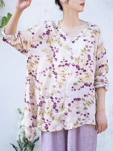 女性夏花柄不規則な裾ルーズカーディガンシャツ