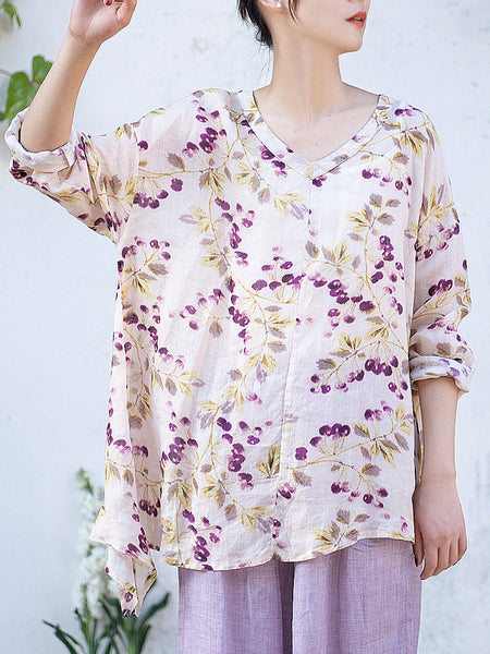 女性夏花柄不規則な裾ルーズカーディガンシャツ