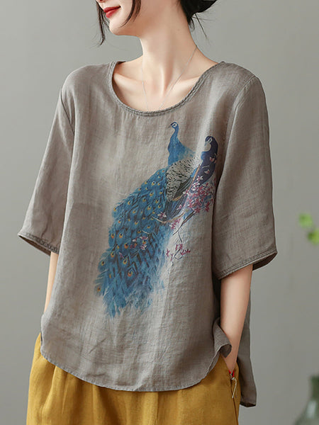 女性の夏のピーコックルーズラミープルオーバーTシャツ