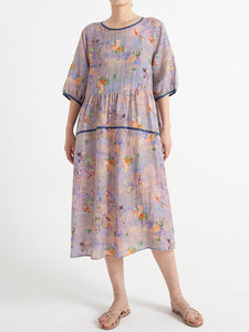 プラスサイズの花柄夏半袖ルーズドレス