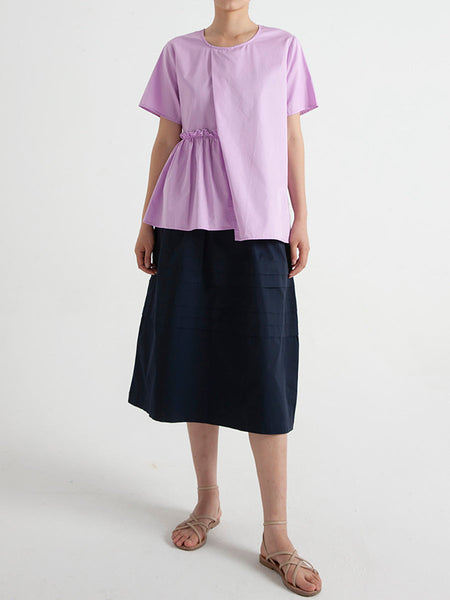 不規則な O ネックの女性の綿の夏半袖シャツ