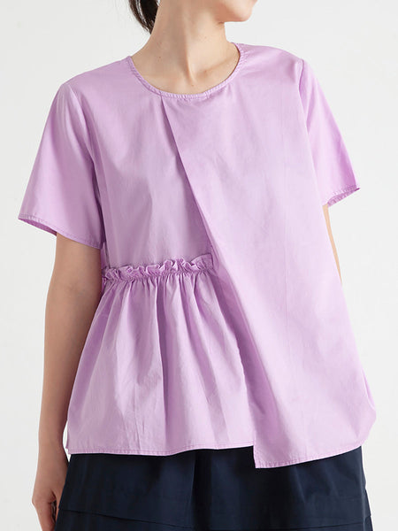 不規則な O ネックの女性の綿の夏半袖シャツ