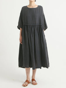 プラスサイズのリネン夏半袖カジュアルルーズドレス