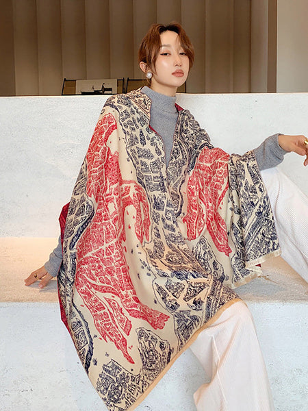 女性春暖かい厚いレトロ壁画スカーフ