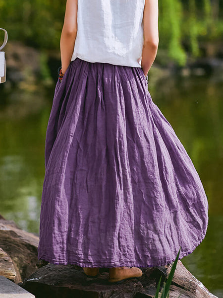 プラスサイズ - 100% リネン女性ピュアカラースカート