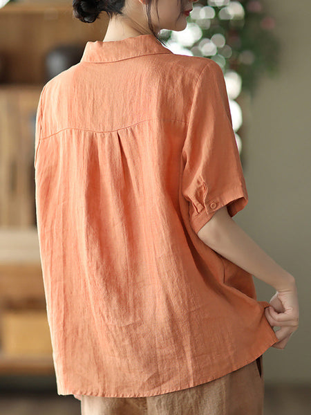 プラスサイズダブルブレストラミーカジュアル夏の女性のシャツ