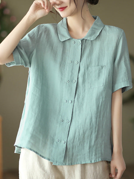 プラスサイズダブルブレストラミーカジュアル夏の女性のシャツ
