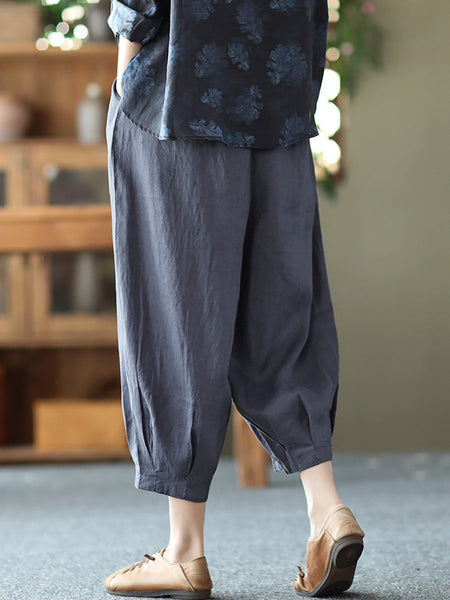 リネン女性カジュアルサマールーズハーレムパンツ