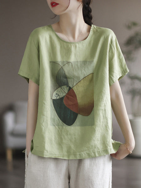 ヴィンテージリネンルーズサマーレディースTシャツ