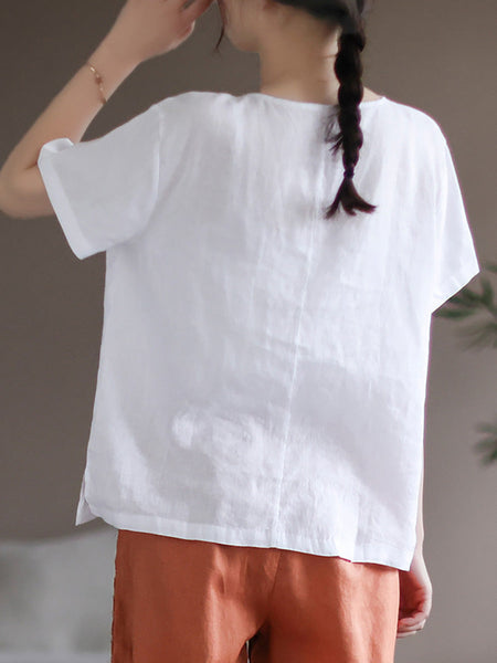 ヴィンテージリネンルーズサマーレディースTシャツ