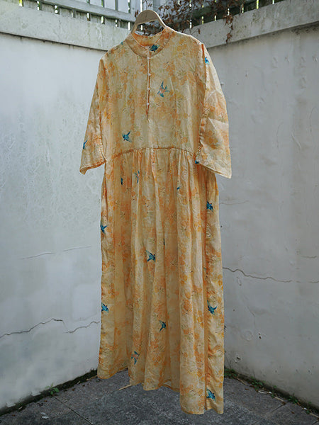 プラスサイズのラミー花柄ヴィンテージ女性サマールーズドレス