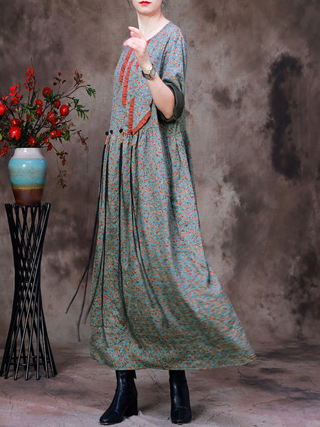 女性のベニテングレースの花柄ロングドレス