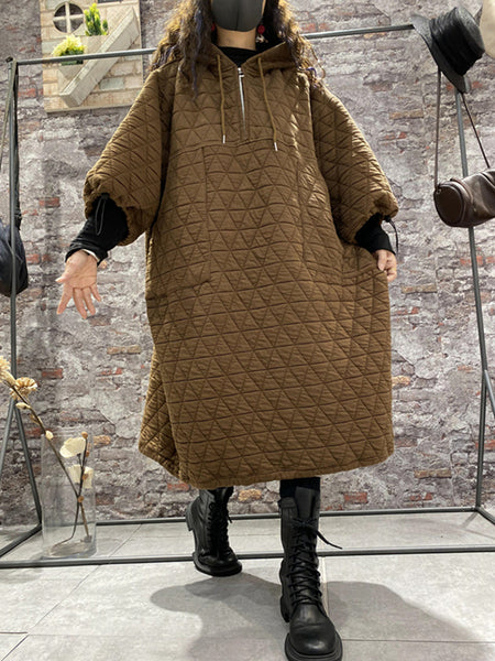 プラスサイズの冬の女性の綿入りの服のフード付きドレス
