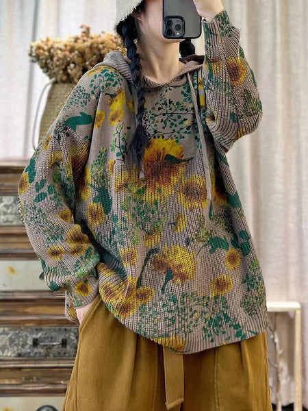 ヴィンテージプリントパーカー秋ルーズ女性セーター
