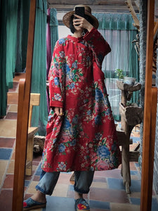 冬の女性のヴィンテージ花柄ルーズパッド入りローブ