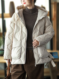 冬のフード付き厚みのある女性ルーズコート
