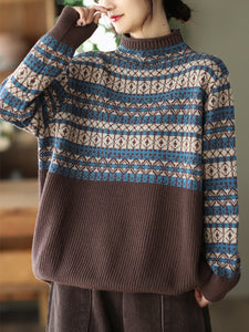 女性冬ハーフハイカラーセーター