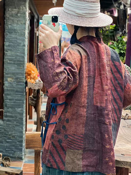 女性中国風巾着カエルスプライスシャツ