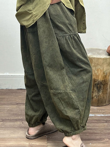 女性の春の芸術的なルーズソリッドポケットハーレムパンツ