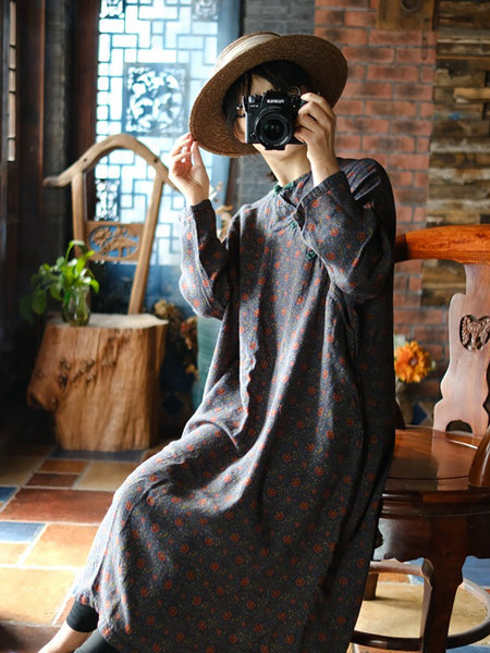女性中国風花カエルレトロローブドレス