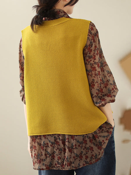女性カジュアルニット刺繍パッチベスト