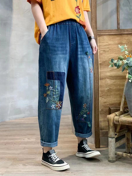 女性ヴィンテージかわいいパッチステッチハーレムパンツ
