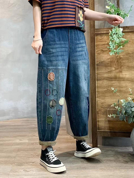 女性ヴィンテージかわいいパッチステッチハーレムパンツ