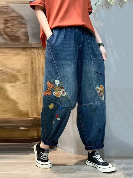 女性ヴィンテージかわいいパッチステッチハーレムパンツ