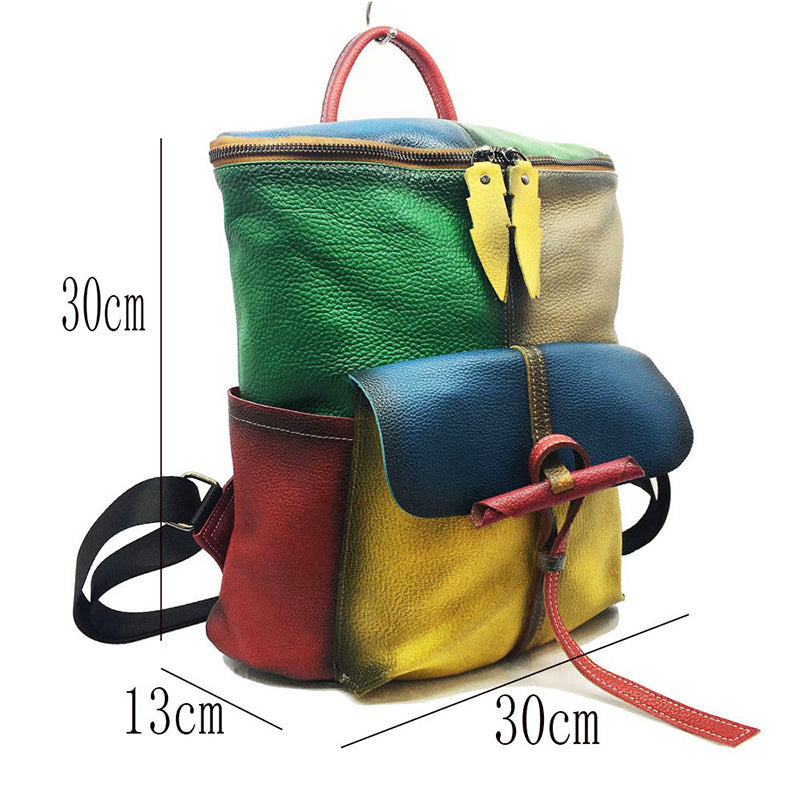 レトロ Genuni レザー カラーブロック 大容量バックパック – BIKITO