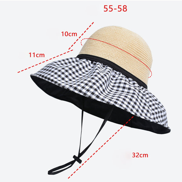ニットカジュアルスプライスチェック柄トラベル日焼け防止帽子