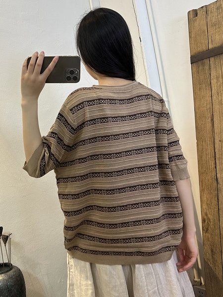 女性春カジュアルニット半袖コットンシャツ