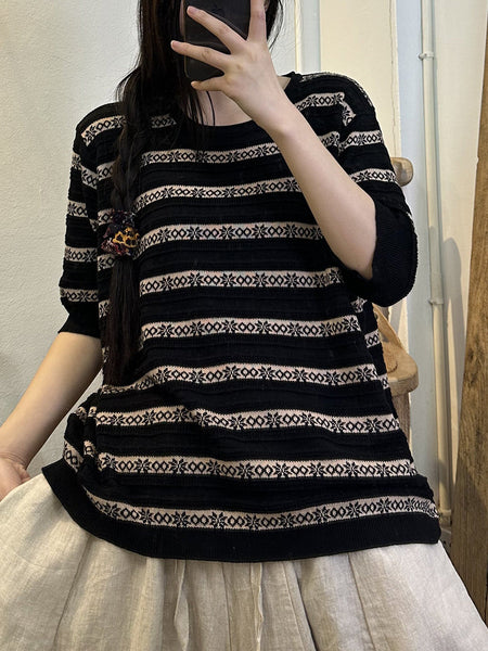 女性春カジュアルニット半袖コットンシャツ