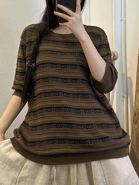 女性春カジュアルニット半袖コットンシャツ