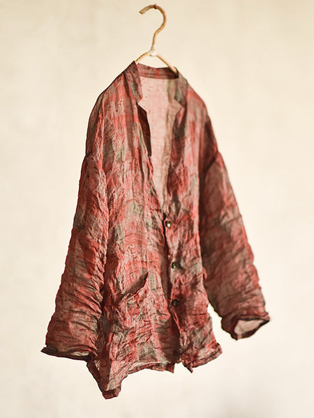 女性春ヴィンテージフラワープリントボタン薄いラミーシャツ