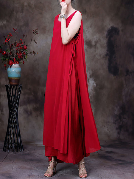 プラスサイズの女性の夏の不規則な裾ソリッドルーズベストドレス