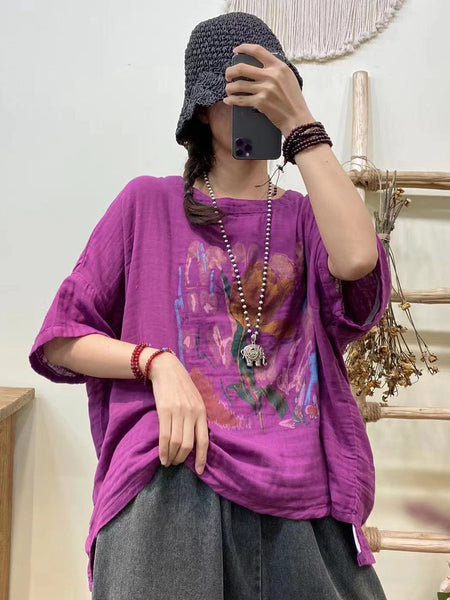 女性ヴィンテージサマーフラワールーズシャツ