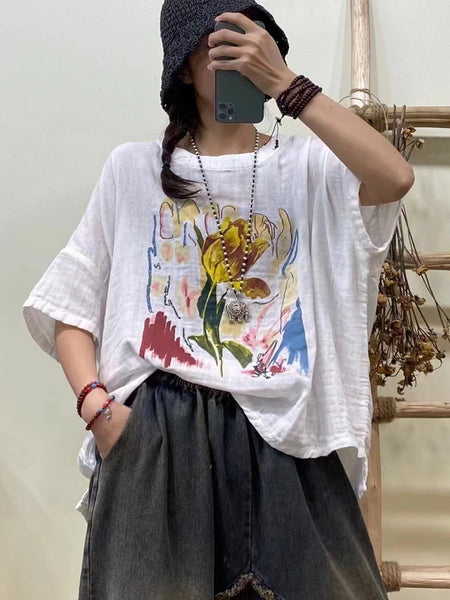 女性ヴィンテージサマーフラワールーズシャツ