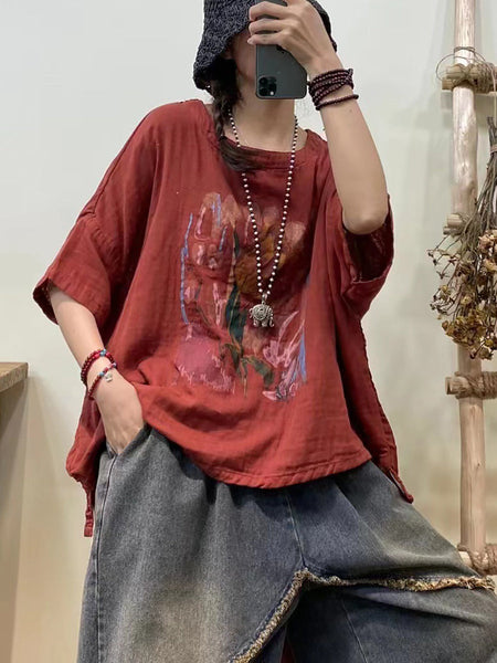 女性ヴィンテージサマーフラワールーズシャツ
