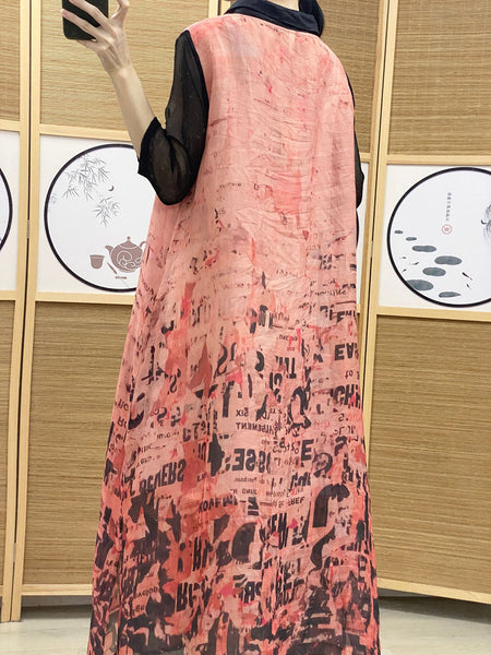女性ヴィンテージサマープリントスプライシングルーズラミードレス