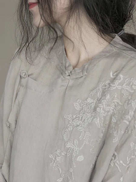 女性夏のエスニック刺繍ボタンロングシャツ