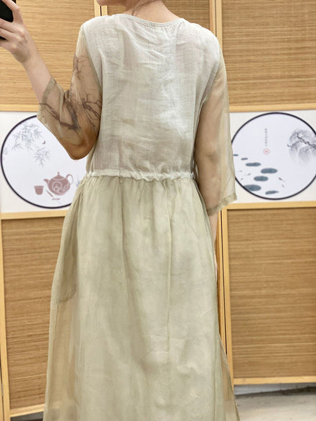 女性夏の芸術的な巾着レース編み二層ドレス