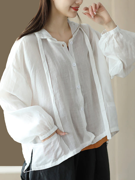 女性カジュアルソリッドボタン巾着カーディガンフード付きシャツ