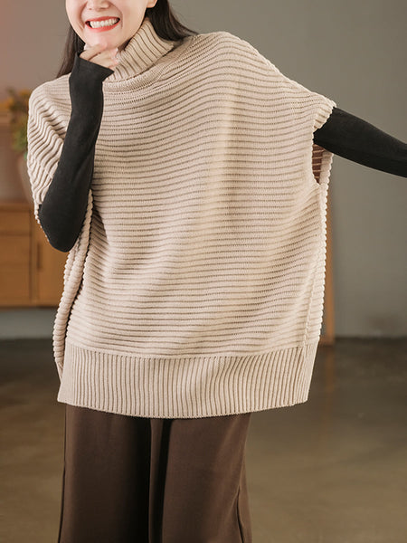 女性タートルネック半袖ルーズプルオーバーセーター