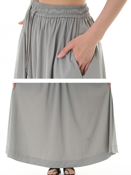 女性の夏のカジュアルソリッドドレープ巾着ルーズスカート