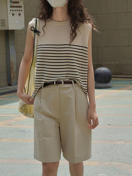 女性夏のヴィンテージストライプニットルーズベスト