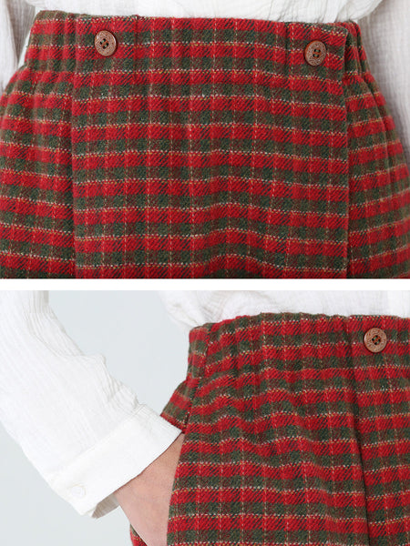 プラスサイズの女性のチェック柄ルーズ春ポケット弾性ウエストスカート