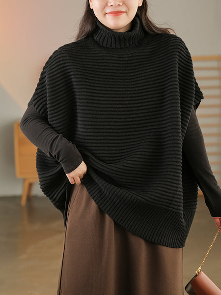 女性タートルネック半袖ルーズプルオーバーセーター