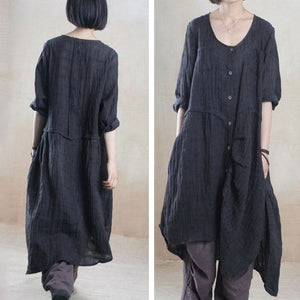 Women linen summer shirt dress - Buykud