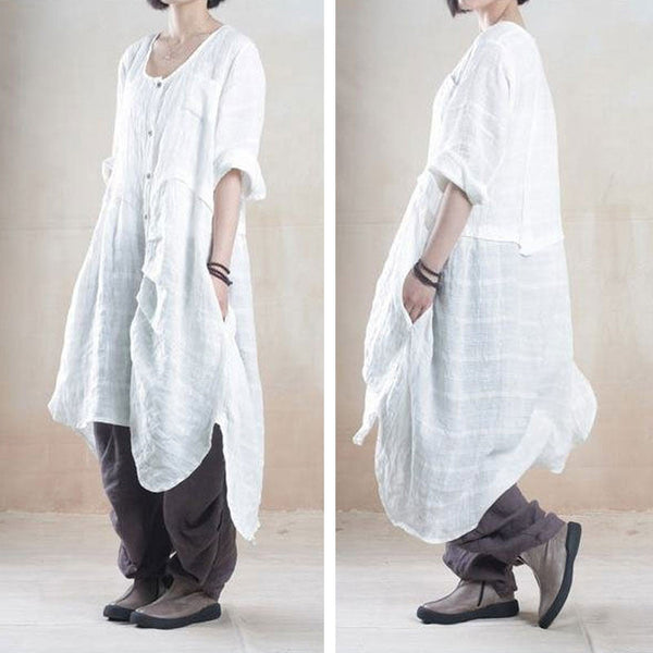 Women linen summer shirt dress - Buykud